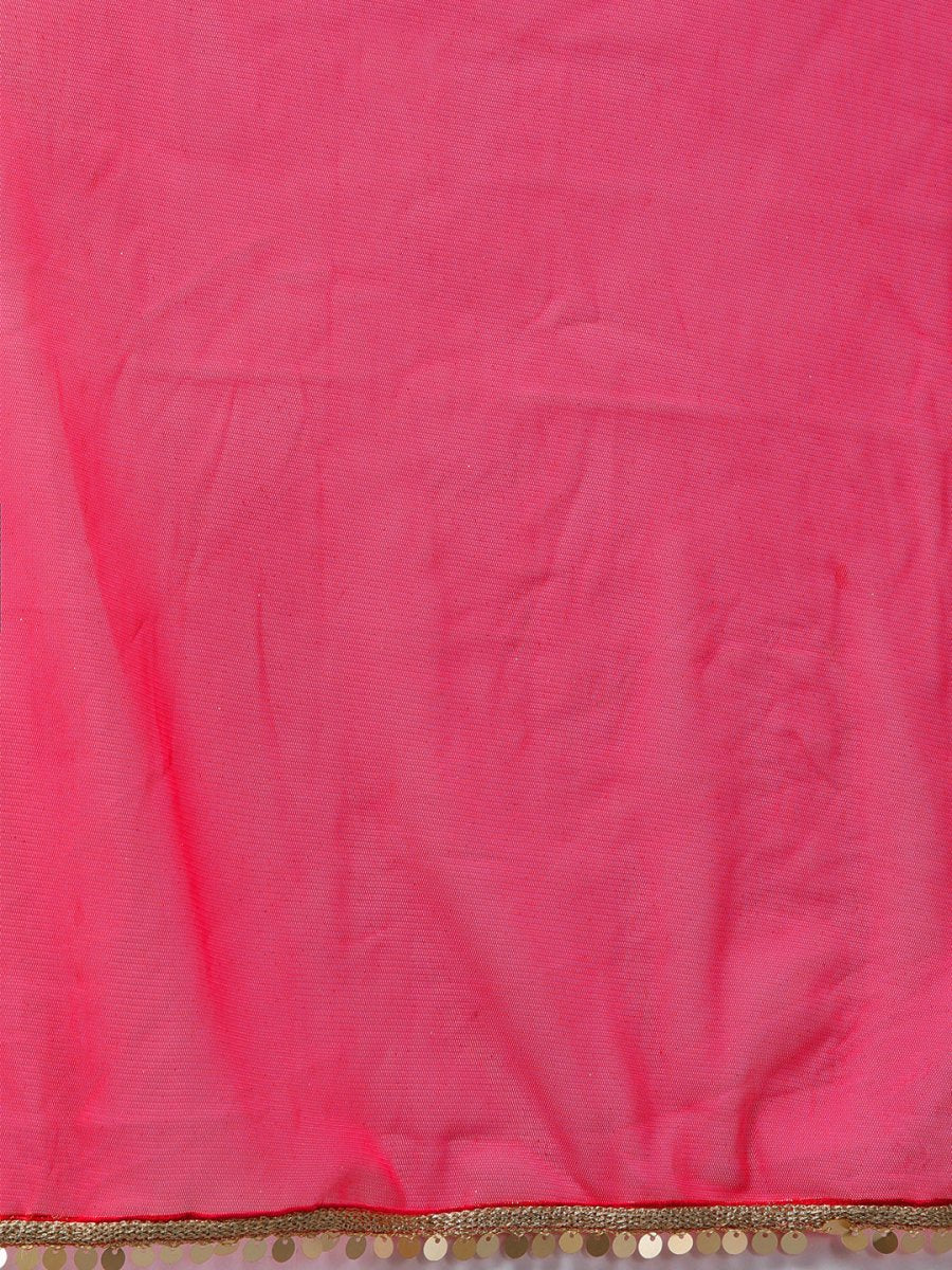 Ahalyaa Pink & Golden Foil Print Kurti with Sharara & Dupatta | Swadesiicart