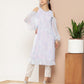 Ahalyaa Women Blue & White Floral Printed Cold-Shoulder Sleeves Gotta Patti Georgette Kurta | Swadesiicart