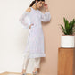 Ahalyaa Women Blue & White Floral Printed Cold-Shoulder Sleeves Gotta Patti Georgette Kurta | Swadesiicart