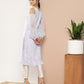 Ahalyaa Women Blue & White Floral Printed Cold-Shoulder Sleeves Gotta Patti Georgette Kurta | Swadesiicart