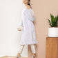 Ahalyaa Women Blue & White Floral Printed Cold-Shoulder Sleeves Gotta Patti Georgette Kurta | Swadesiicart