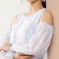 Ahalyaa Women Blue & White Floral Printed Cold-Shoulder Sleeves Gotta Patti Georgette Kurta | Swadesiicart