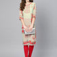 Ahalyaa Green & Coral Pink Floral Print Straight Kurta | Swadesiicart