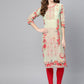 Ahalyaa Green & Coral Pink Floral Print Straight Kurta | Swadesiicart