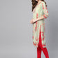 Ahalyaa Green & Coral Pink Floral Print Straight Kurta | Swadesiicart