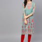 Ahalyaa Women Sea Green & Red Printed Straight Kurta | Swadesiicart