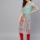 Ahalyaa Women Sea Green & Red Printed Straight Kurta | Swadesiicart