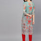Ahalyaa Women Sea Green & Red Printed Straight Kurta | Swadesiicart