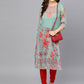 Ahalyaa Women Sea Green & Red Printed Straight Kurta | Swadesiicart