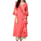Ahalyaa Women Coral Pink Solid Ruffle Detail Angrakha Beautiful Kurta | Swadesiicart