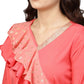 Ahalyaa Women Coral Pink Solid Ruffle Detail Angrakha Beautiful Kurta | Swadesiicart