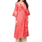 Ahalyaa Women Coral Pink Solid Ruffle Detail Angrakha Beautiful Kurta | Swadesiicart