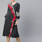 Ahalyaa Women Charcoal Grey Solid Ruffled Angrakha A-Line Kurta | Swadesiicart