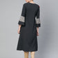 Ahalyaa Women Charcoal Grey Solid Ruffled Angrakha A-Line Kurta | Swadesiicart
