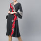 Ahalyaa Women Charcoal Grey Solid Ruffled Angrakha A-Line Kurta | Swadesiicart
