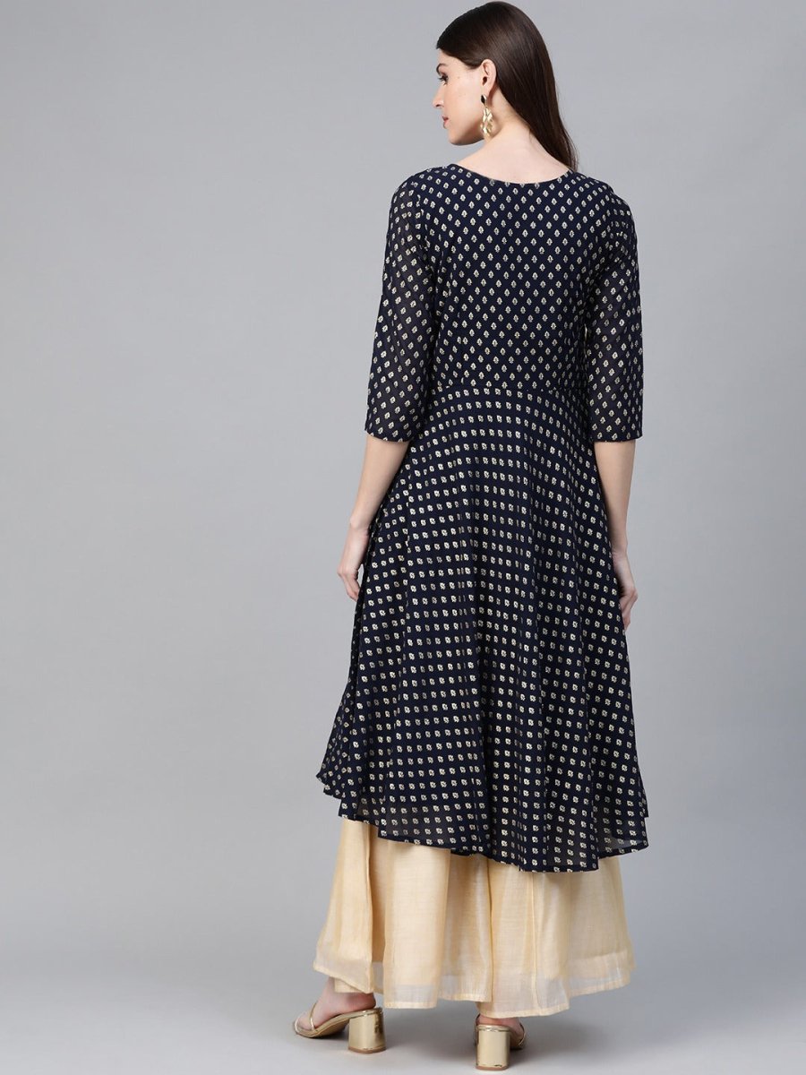 Ahalyaa Navy-Blue Printed Straight Kurta | Swadesiicart