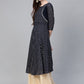 Ahalyaa Navy-Blue Printed Straight Kurta | Swadesiicart