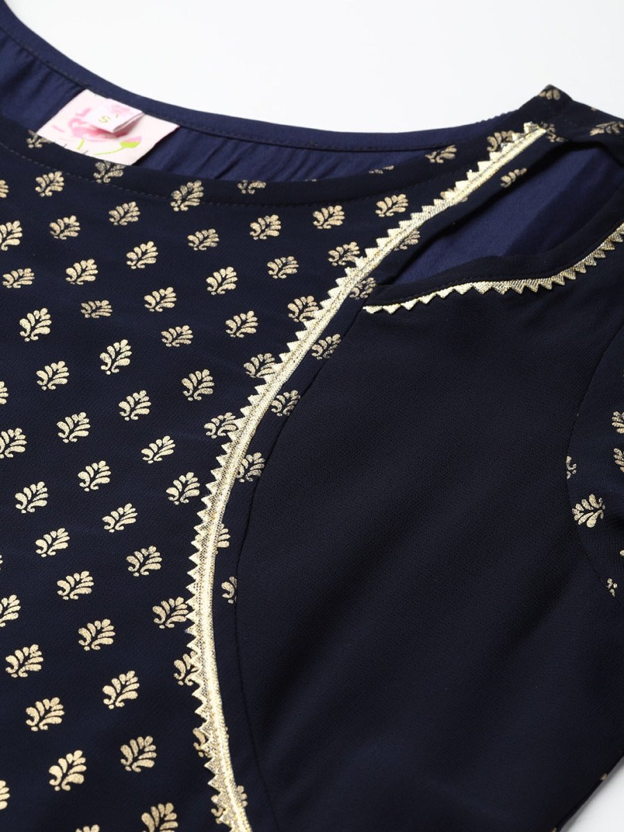 Ahalyaa Navy-Blue Printed Straight Kurta | Swadesiicart