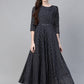 Ahalyaa Navy Blue & Golden Foil Printed Maxi Dress With Attached Dupatta | Swadesiicart