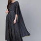 Ahalyaa Navy Blue & Golden Foil Printed Maxi Dress With Attached Dupatta | Swadesiicart