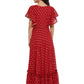 Ahalyaa Maroon & Golden Printed Fit and Flare Maxi Dress | Swadesiicart