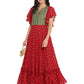Ahalyaa Maroon & Golden Printed Fit and Flare Maxi Dress | Swadesiicart