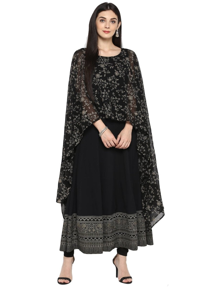 Ahalyaa Women Black Printed Anarkali Beautiful Kurta | Swadesiicart