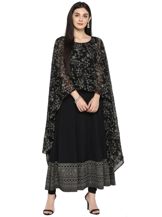 Ahalyaa Women Black Printed Anarkali Beautiful Kurta | Swadesiicart
