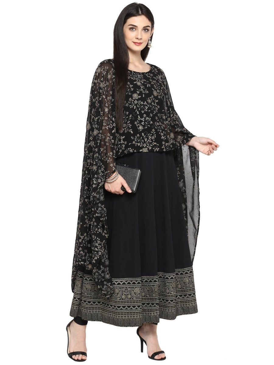 Ahalyaa Women Black Printed Anarkali Beautiful Kurta | Swadesiicart