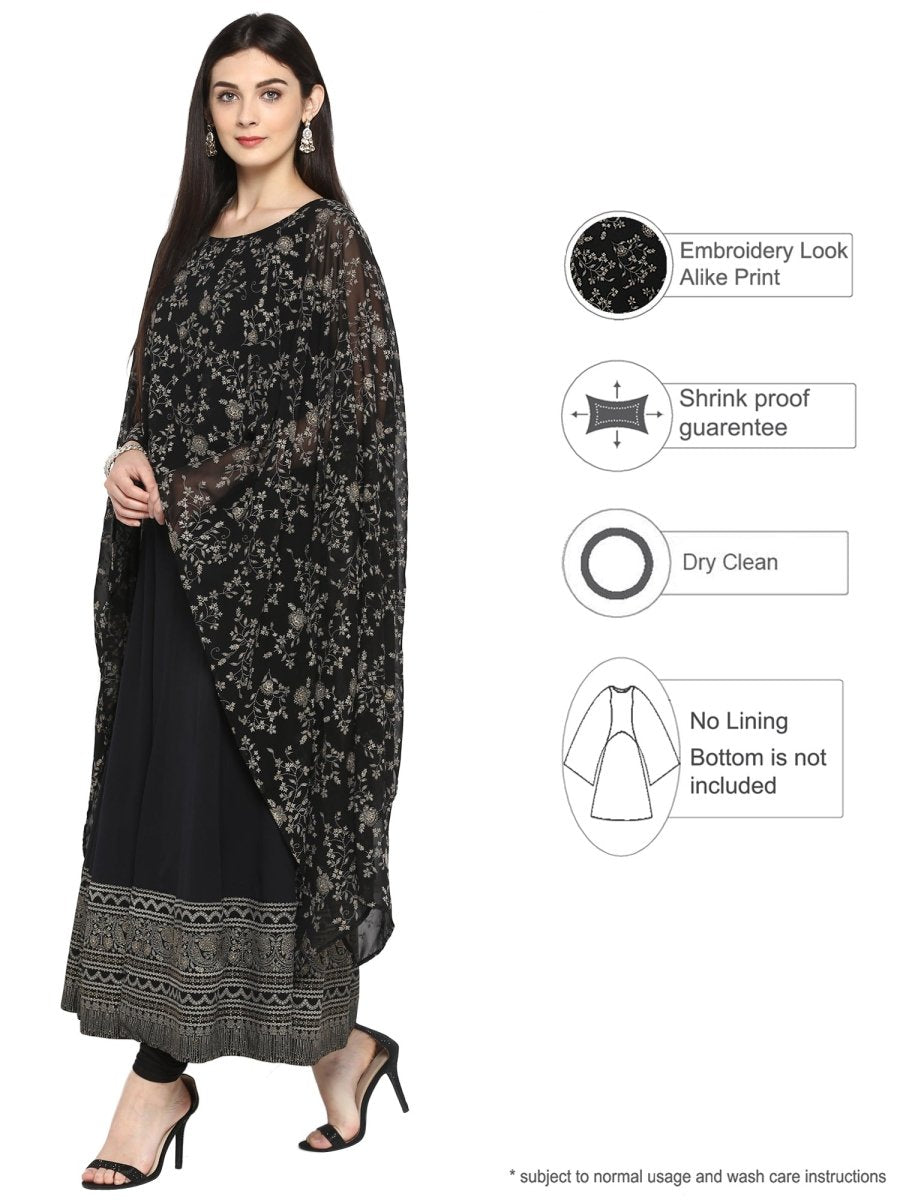 Ahalyaa Women Black Printed Anarkali Beautiful Kurta | Swadesiicart