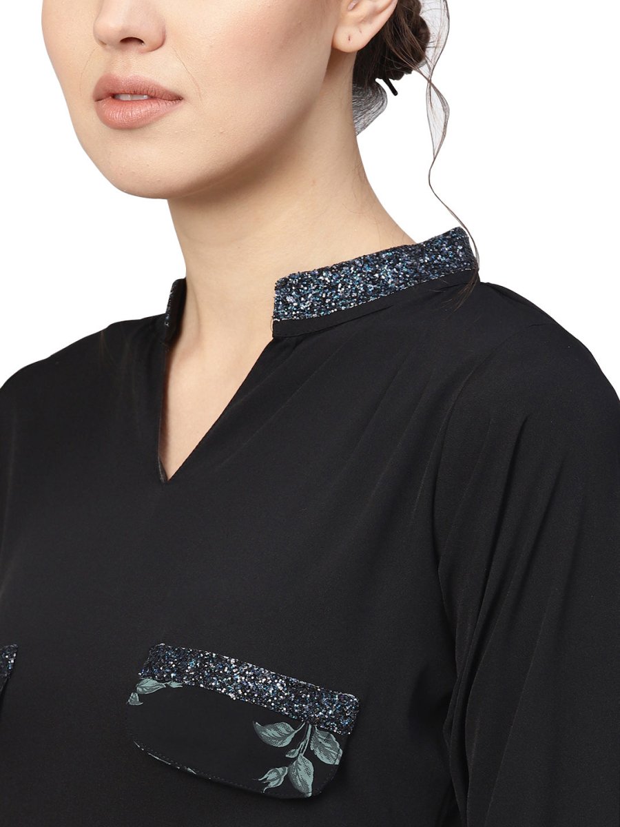 Ahalyaa Women Black & Green Solid Kurta with Harem Pants | Swadesiicart