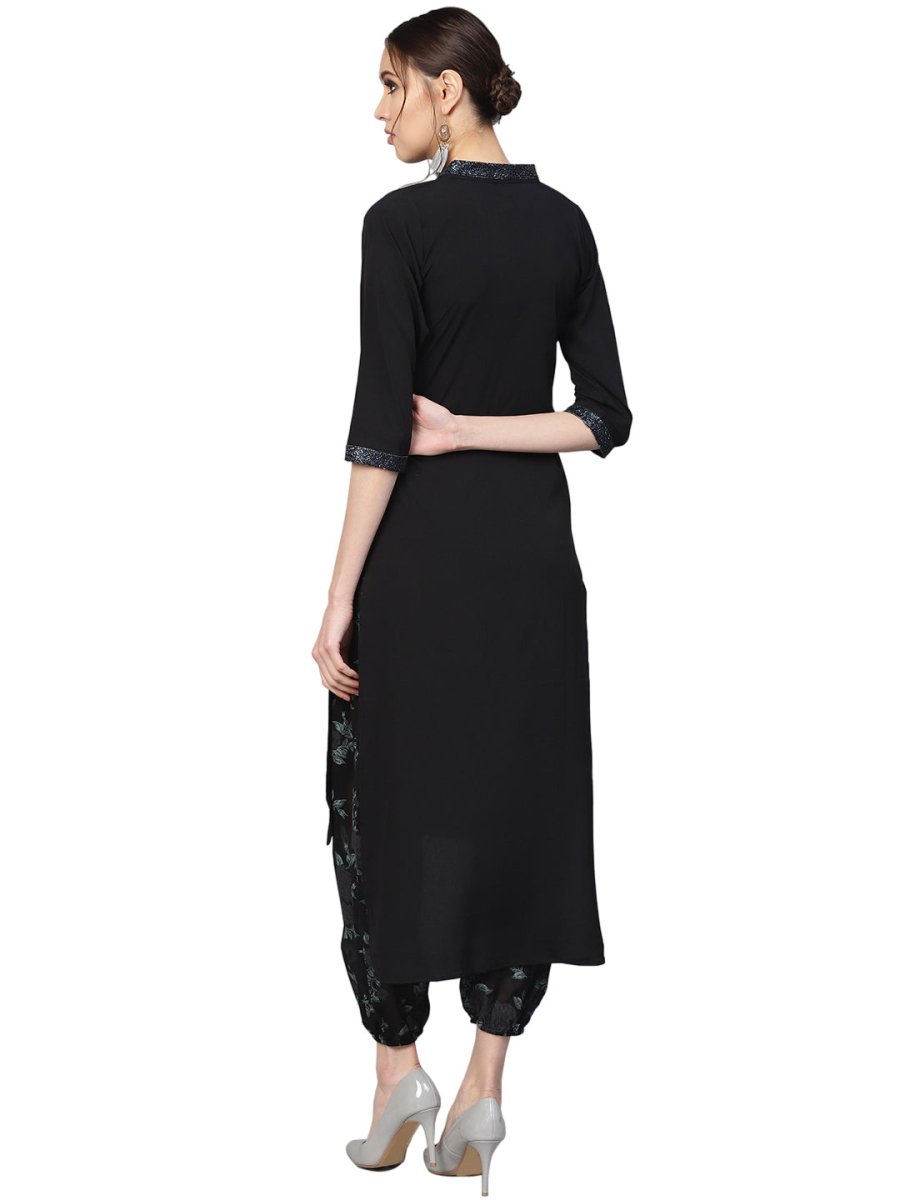 Ahalyaa Women Black & Green Solid Kurta with Harem Pants | Swadesiicart