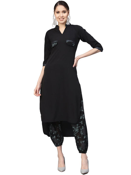 Ahalyaa Women Black & Green Solid Kurta with Harem Pants | Swadesiicart