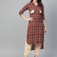 Ahalyaa Maroon & Cream-Coloured Printed Straight Kurta with Salwar | Swadesiicart