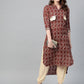 Ahalyaa Maroon & Cream-Coloured Printed Straight Kurta with Salwar | Swadesiicart