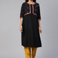 Ahalyaa Women Black & Pink Solid A-Line Kurta with Jacket | Swadesiicart