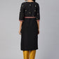 Ahalyaa Women Black & Pink Solid A-Line Kurta with Jacket | Swadesiicart