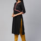 Ahalyaa Women Black & Pink Solid A-Line Kurta with Jacket | Swadesiicart
