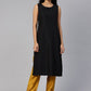 Ahalyaa Women Black & Pink Solid A-Line Kurta with Jacket | Swadesiicart