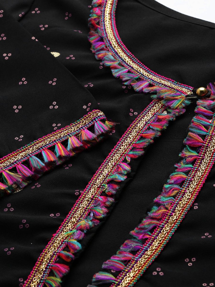 Ahalyaa Women Black & Pink Solid A-Line Kurta with Jacket | Swadesiicart