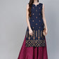 Ahalyaa Women Navy Blue & Magenta Ethnic Sreen Printed Layered Maxi Dress | Swadesiicart