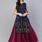 Ahalyaa Women Navy Blue & Magenta Ethnic Sreen Printed Layered Maxi Dress | Swadesiicart