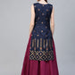 Ahalyaa Women Navy Blue & Magenta Ethnic Sreen Printed Layered Maxi Dress | Swadesiicart