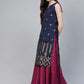 Ahalyaa Women Navy Blue & Magenta Ethnic Sreen Printed Layered Maxi Dress | Swadesiicart