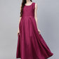 Ahalyaa Women Navy Blue & Magenta Ethnic Sreen Printed Layered Maxi Dress | Swadesiicart