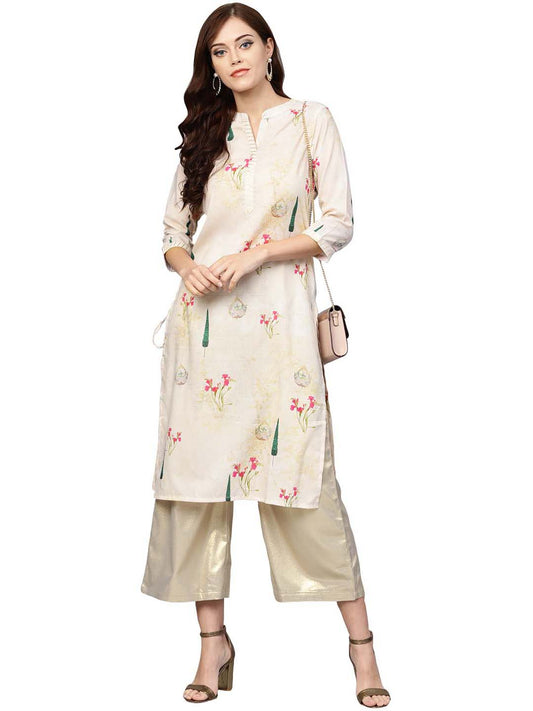 Ahalyaa Beige Printed Straight Kurta For Women | Swadesiicart