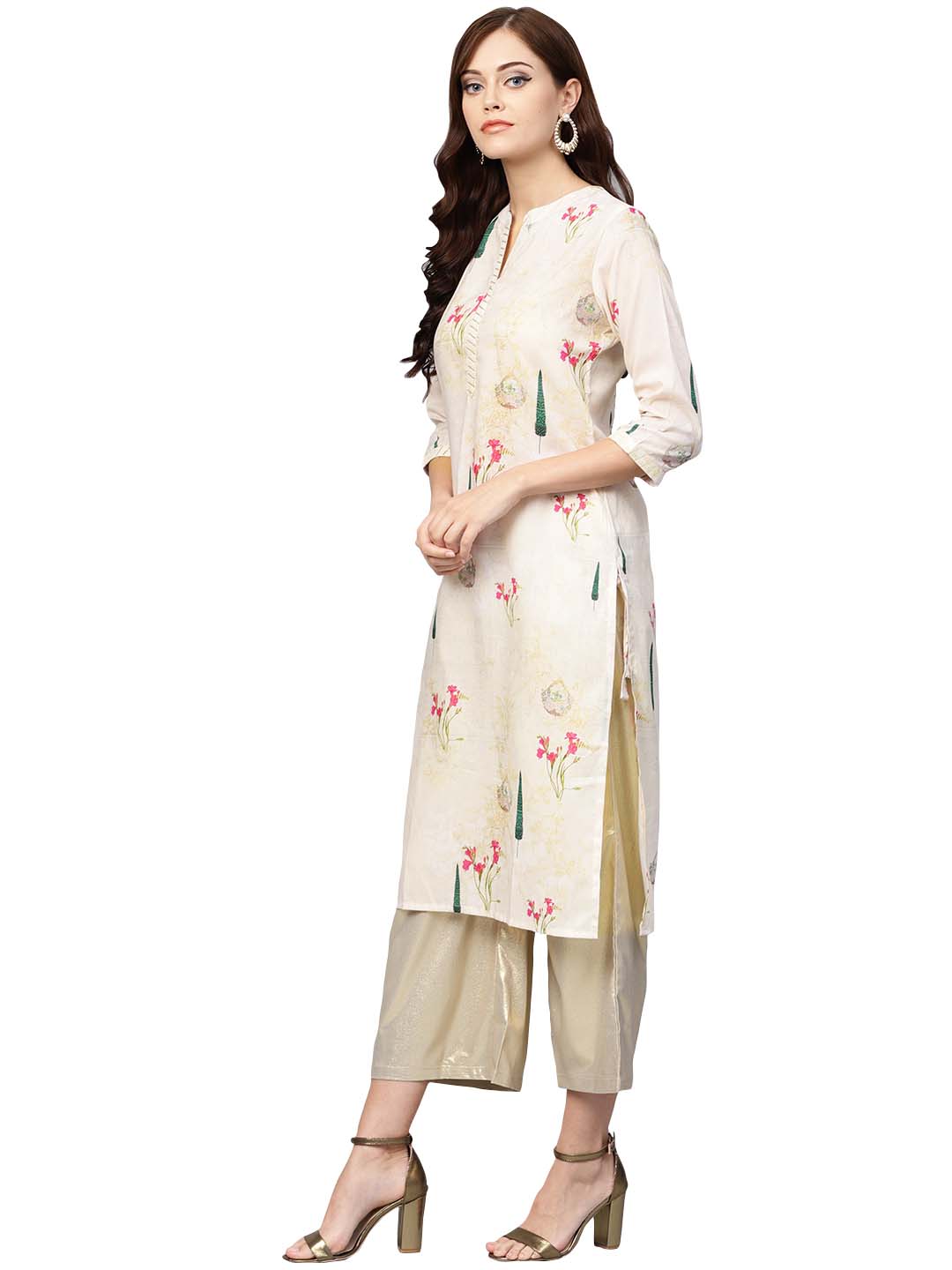 Ahalyaa Beige Printed Straight Kurta For Women | Swadesiicart