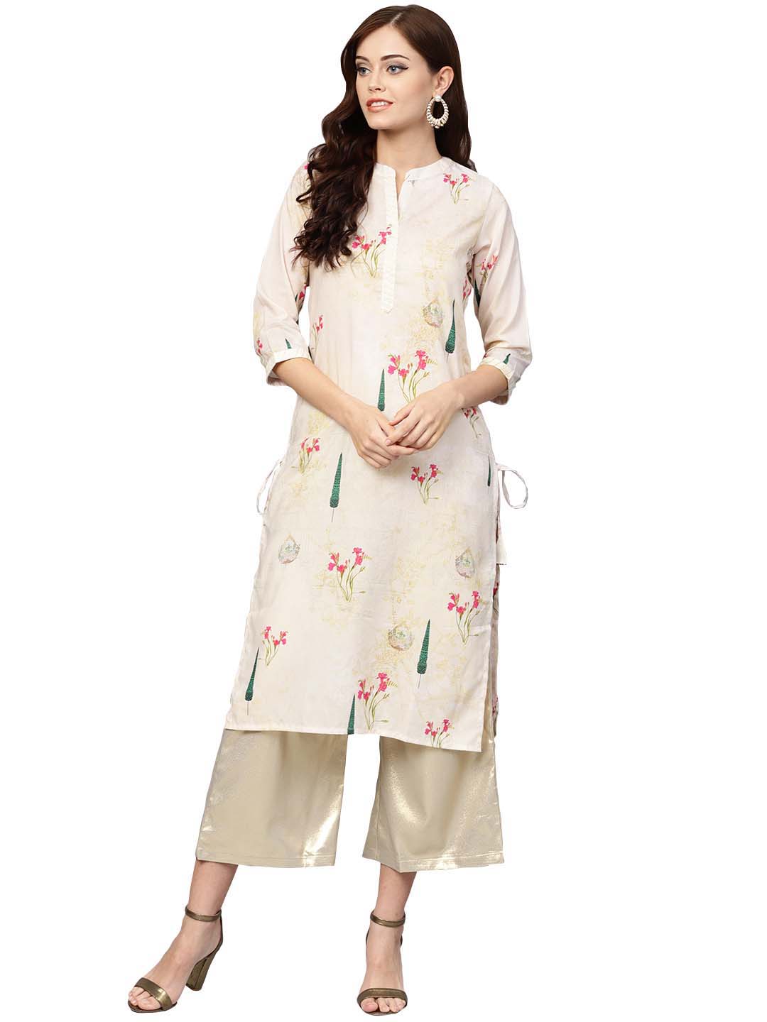 Ahalyaa Beige Printed Straight Kurta For Women | Swadesiicart