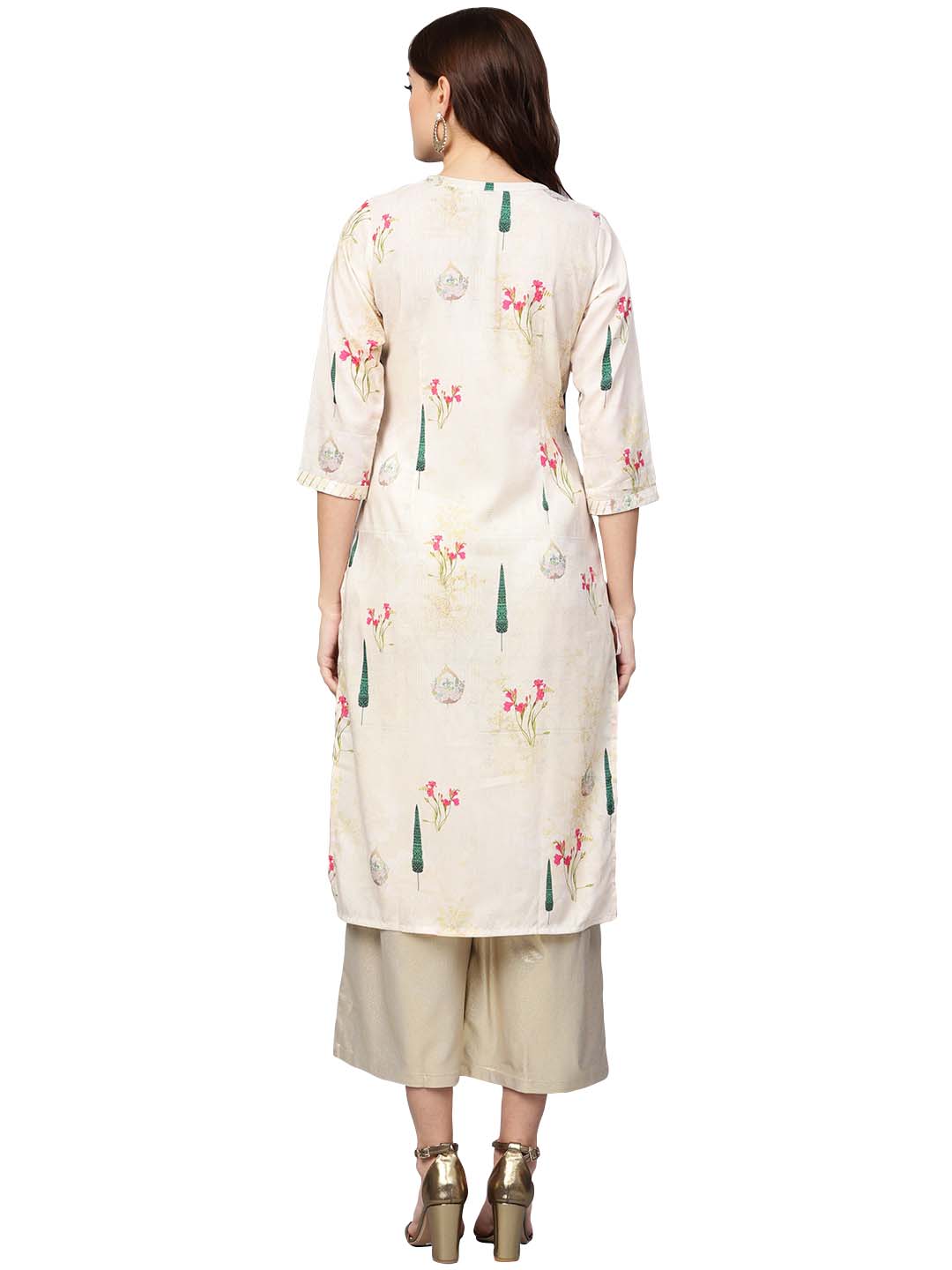 Ahalyaa Beige Printed Straight Kurta For Women | Swadesiicart