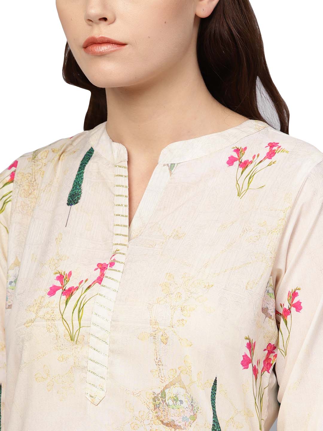 Ahalyaa Beige Printed Straight Kurta For Women | Swadesiicart